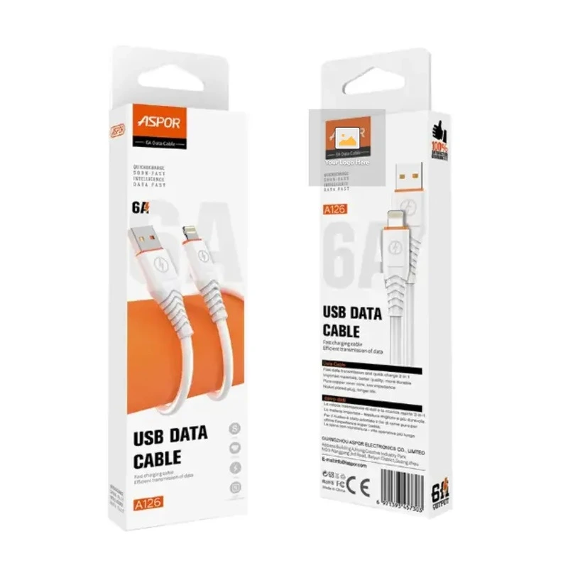 Кабель Aspor A126 Quick Charge USB – Lightning (6A/1м)- білий