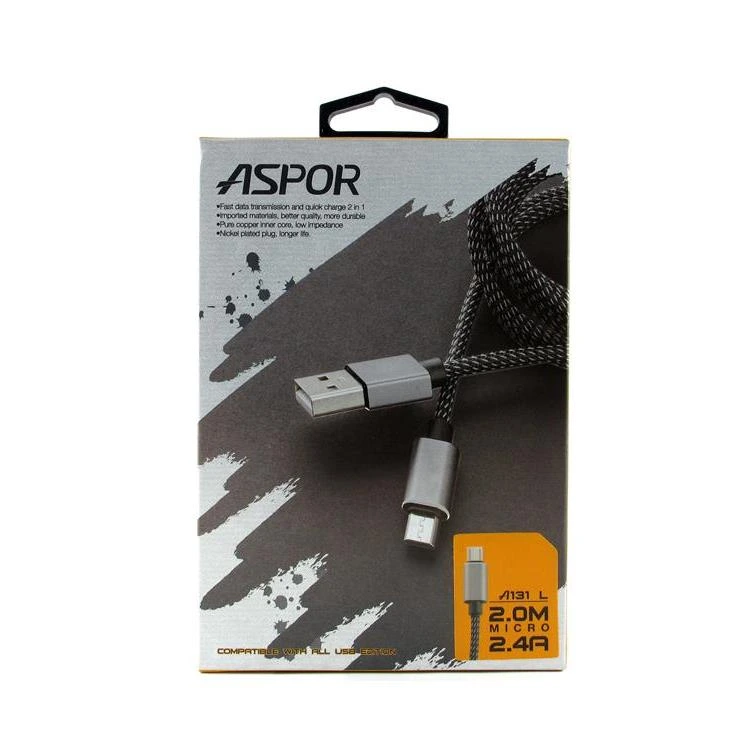 Кабель Aspor A131L USB – Micro 2.1A/2м- графіт