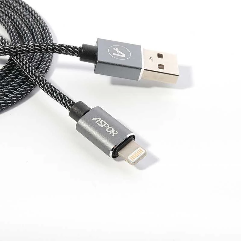 Кабель Aspor A132 Nylon USB – Lightning 2.4A/1.2м- чорний