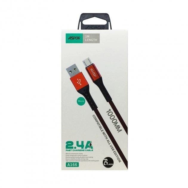 Кабель Aspor A166 USB – Micro 2.4A/1м- чорний