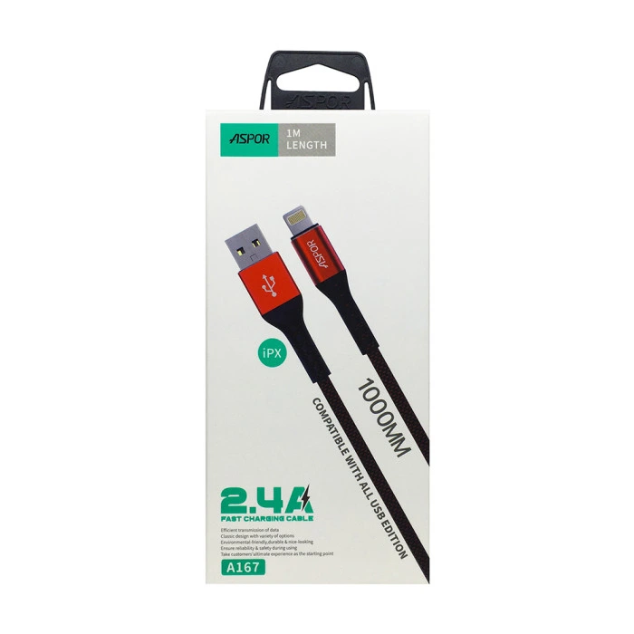 Кабель Aspor A167 USB – Lightning 2.4A/1м- червоний