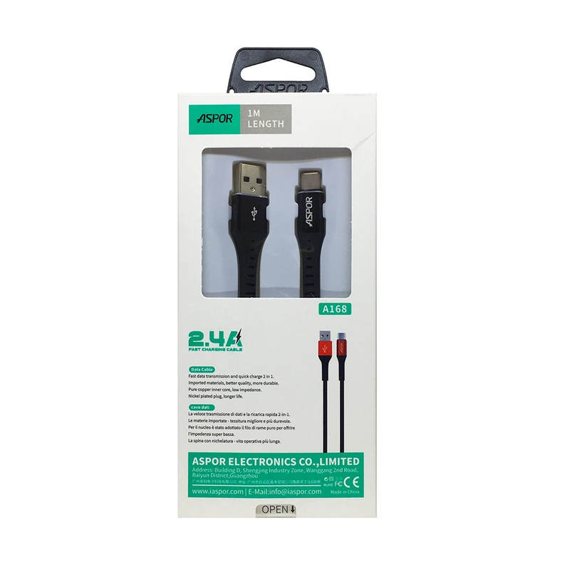 Кабель Aspor A168 USB – Type-C 2.4A/1м- чорний