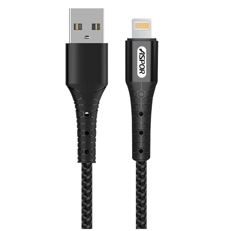 Кабель Aspor A192 USB – Lightning 2.4A/1м- чорний