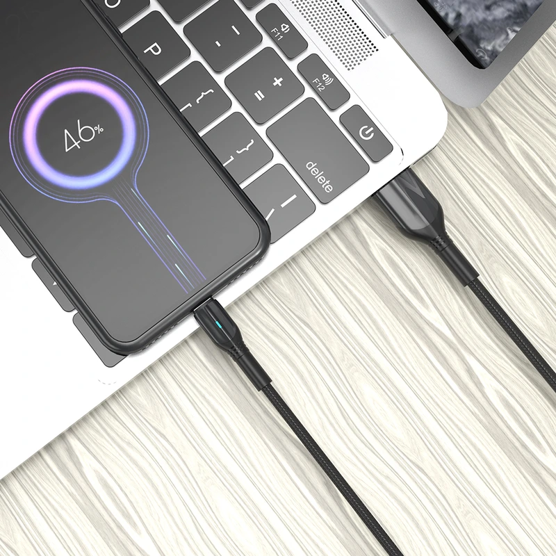 Кабель Aspor AC-08 Nylon LED USB – Micro (3A/1м)- чорний