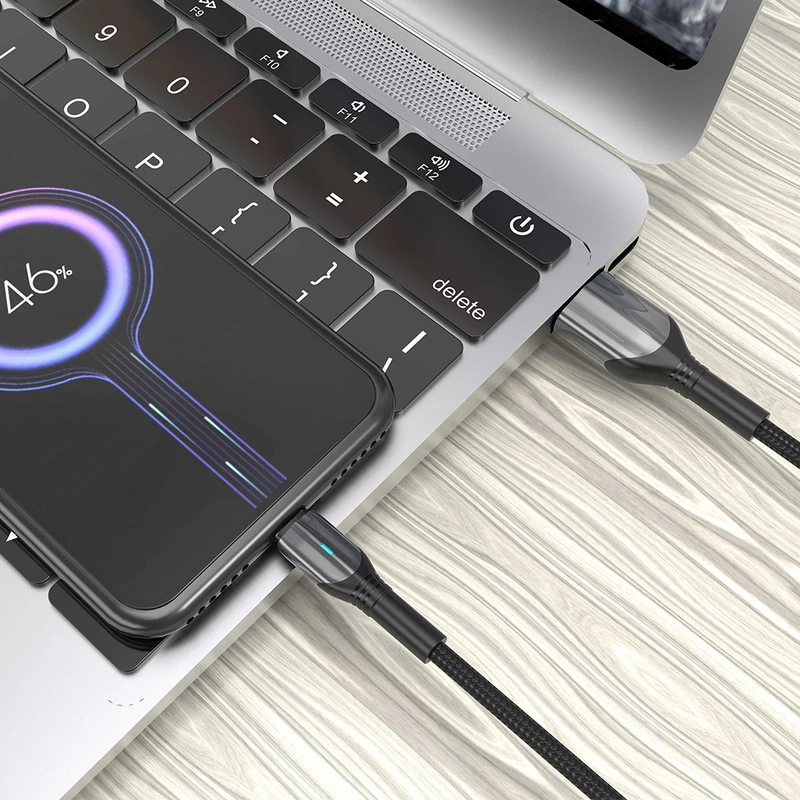 Кабель Aspor AC-09 Nylon LED USB – Lightning (3A/1м)- чорний