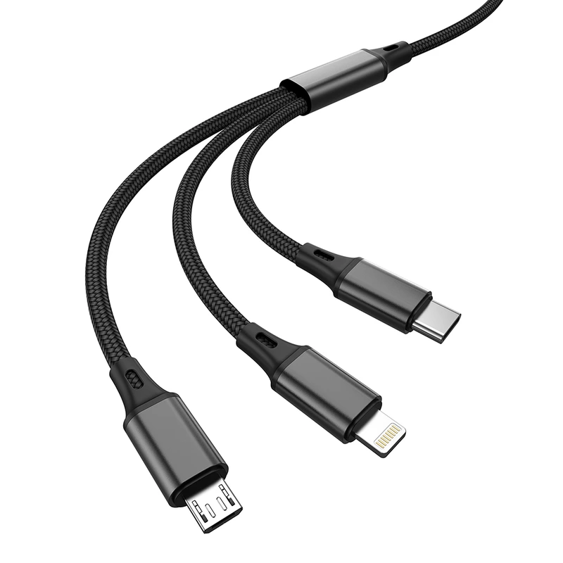 Кабель Aspor AC-23 3в1 (Lightning/micro USB/Type-C) 3A/1м- чорний