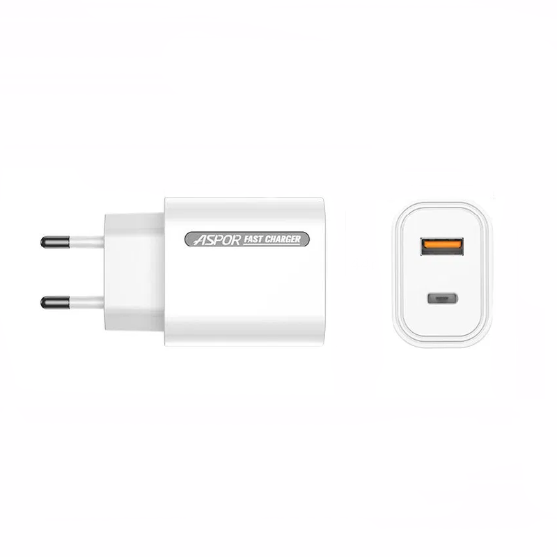 Мережевий зарядний пристрій Aspor A806 Fast Charger (USB/USB-C/3A/33W)- білий