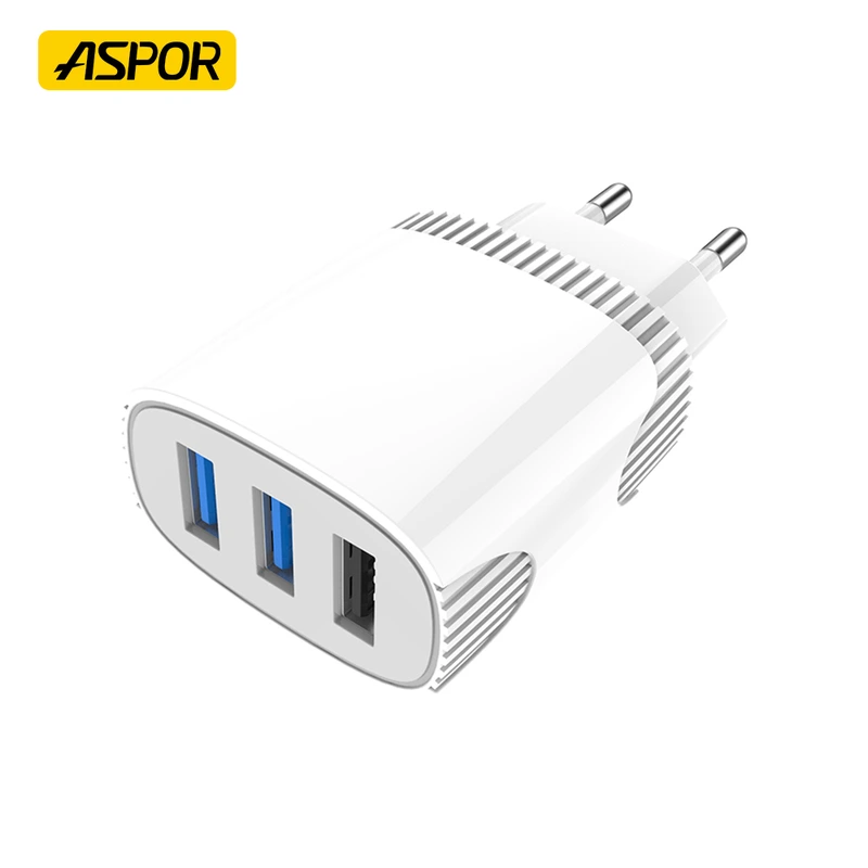 Мережевий зарядний пристрій Aspor A812 (3USB/2.4A) + USB кабель Lightning- білий