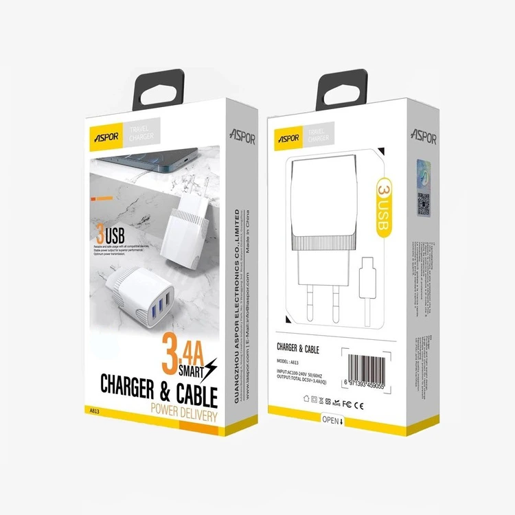Мережевий зарядний пристрій Aspor A813 (3USB/3.4A)- білий