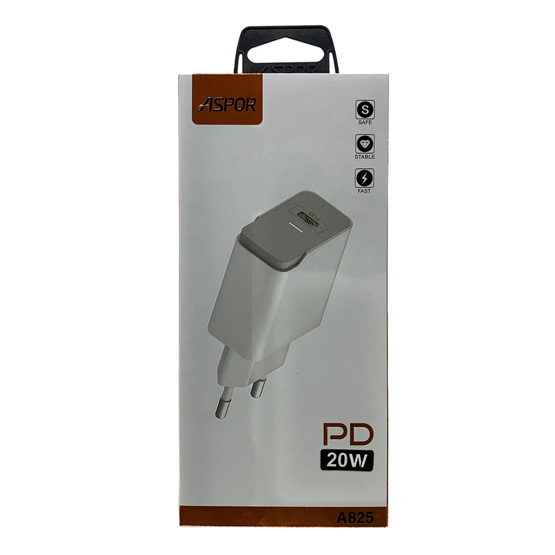 Мережевий зарядний пристрій Aspor A825 PD QC3.0 (20W PD) + USB кабель Type-C - Type-C- білий