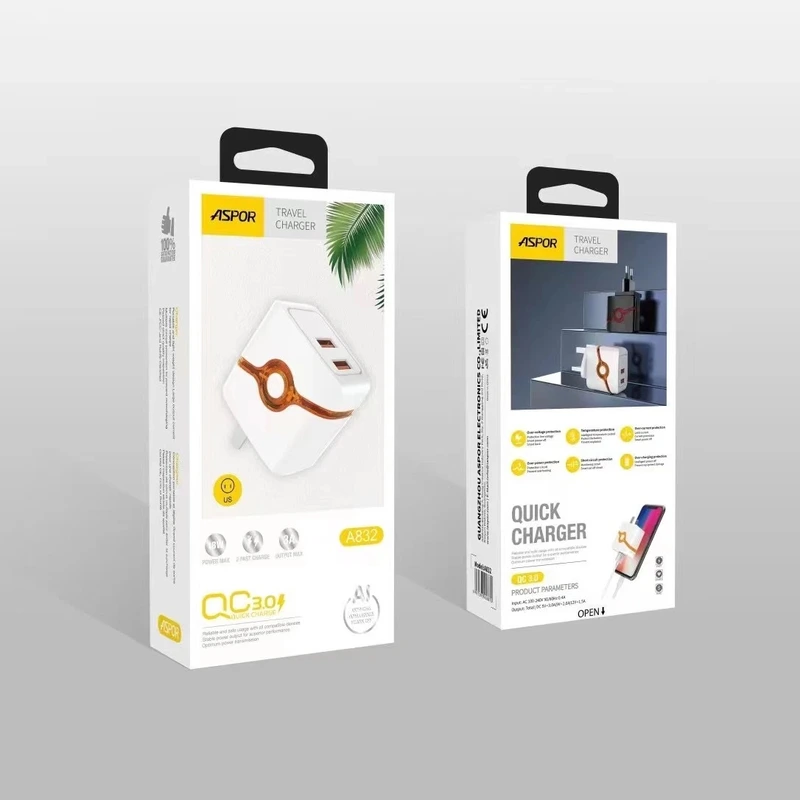 Мережевий зарядний пристрій Aspor A832 (2USB/3A)- чорний