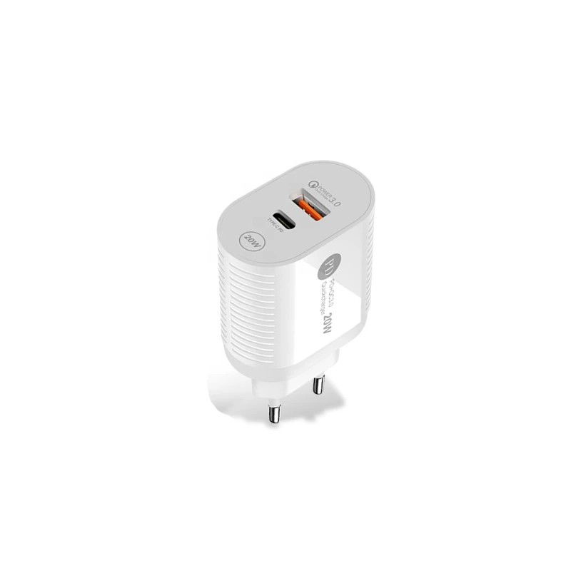Мережевий зарядний пристрій Aspor PD002 Premium Series (USB-C/USB QC 3.0/PD 20W) + кабель USB – Type-C- білий