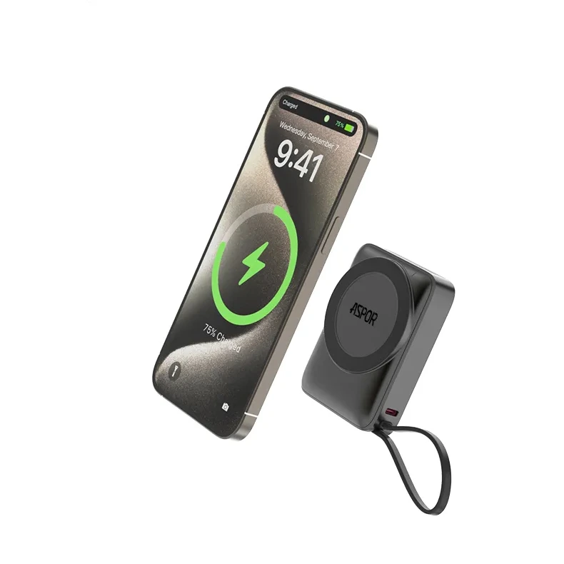 Портативний зарядний пристрій (Повербанк) Aspor A313 Magnetic Wireless 10000mAh (USB/Type-C/22.5W)- чорний
