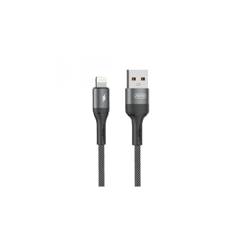 USB кабель Aspor AC-52 Lightning Nylon Braided Fast Charge 5A/1м- темно-сірий