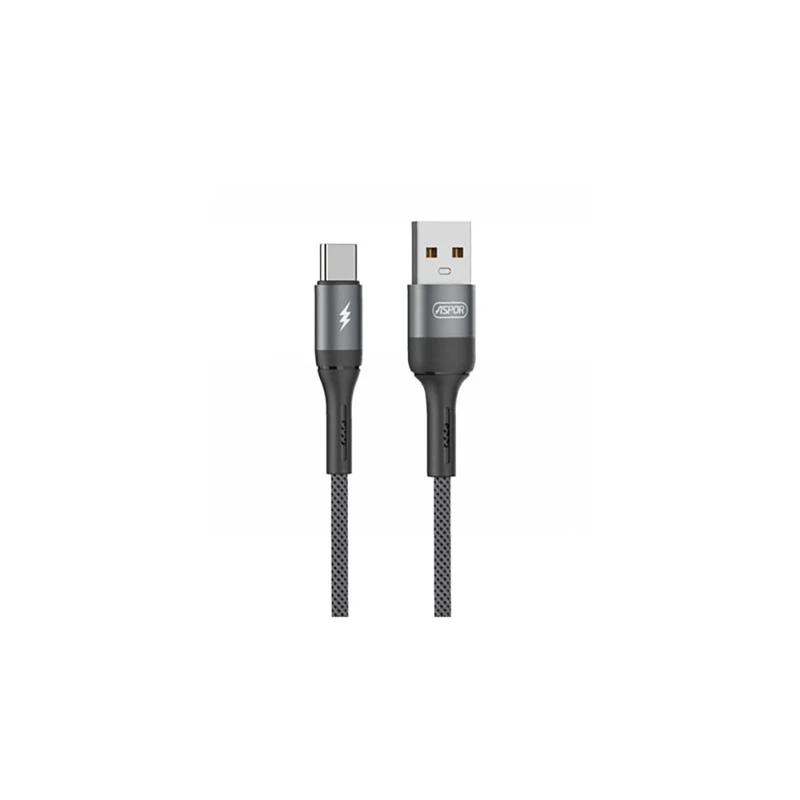 USB кабель Aspor AC-53 Type-C Nylon Braided Fast Charge 5A/1м- темно-сірий