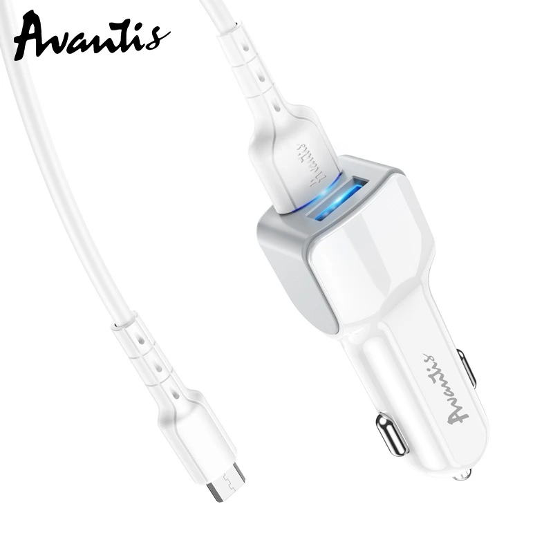 Автомобільний зарядний пристрій Avantis A910 Grand style (2USB/2.4A) + USB кабель Micro- білий