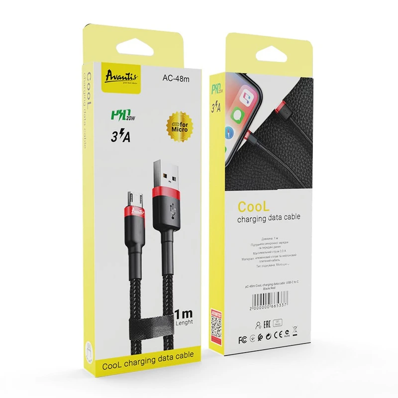 Кабель Avantis AC-48m Cool USB – Micro- чорно-червоний