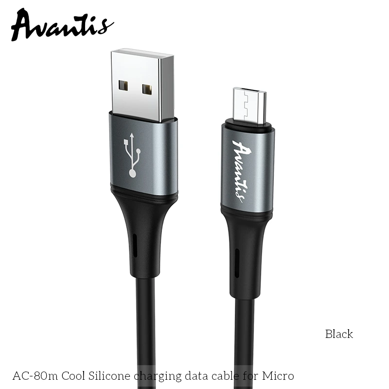 Кабель Avantis AC-80m Cool Silicone USB – Micro- чорний