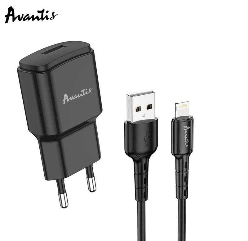 Мережевий зарядний пристрій Avantis A480 Orion (1USB/2.1A) + USB кабель Lightning- чорний