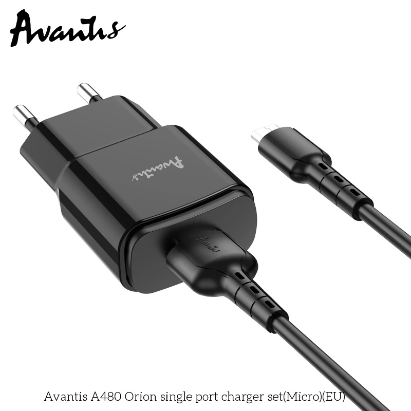 Мережевий зарядний пристрій Avantis A480 Orion (1USB/2.1A) + USB кабель Micro- чорний