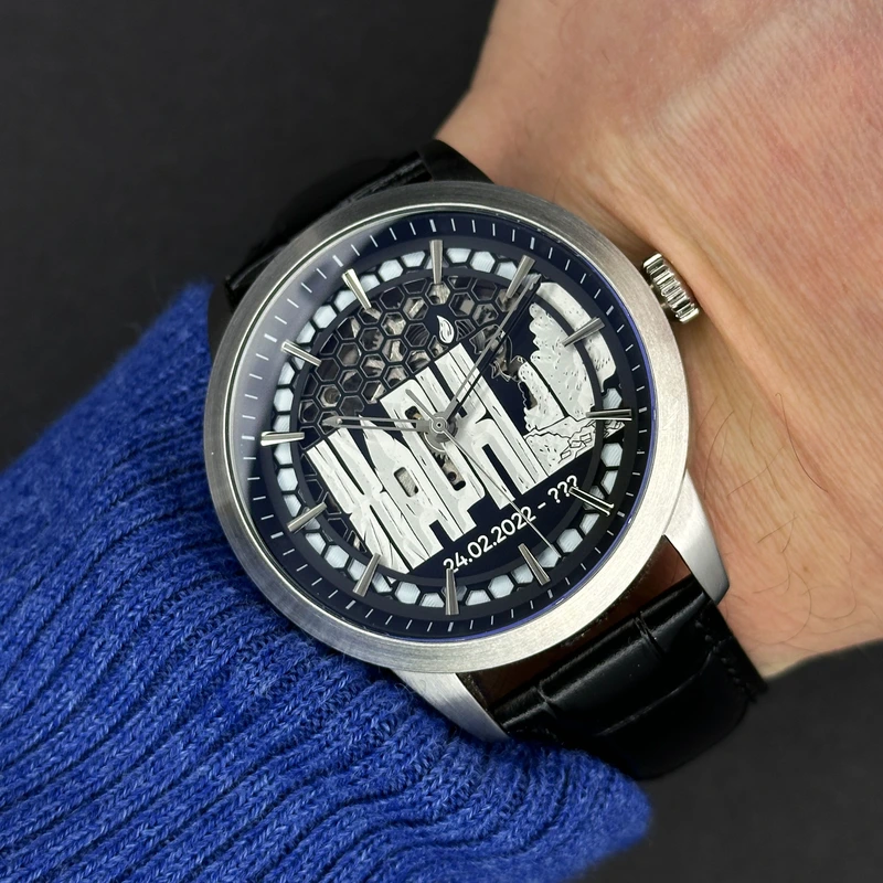 Чоловічий механічний годинник Awarder 043 Незламний Харків Silver-Black Automatic з сапфіровим склом — фото 3