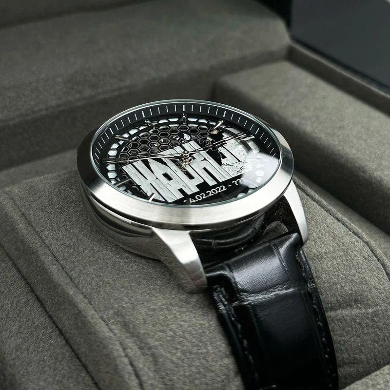 Чоловічий механічний годинник Awarder 043 Незламний Харків Silver-Black Automatic з сапфіровим склом — фото 4