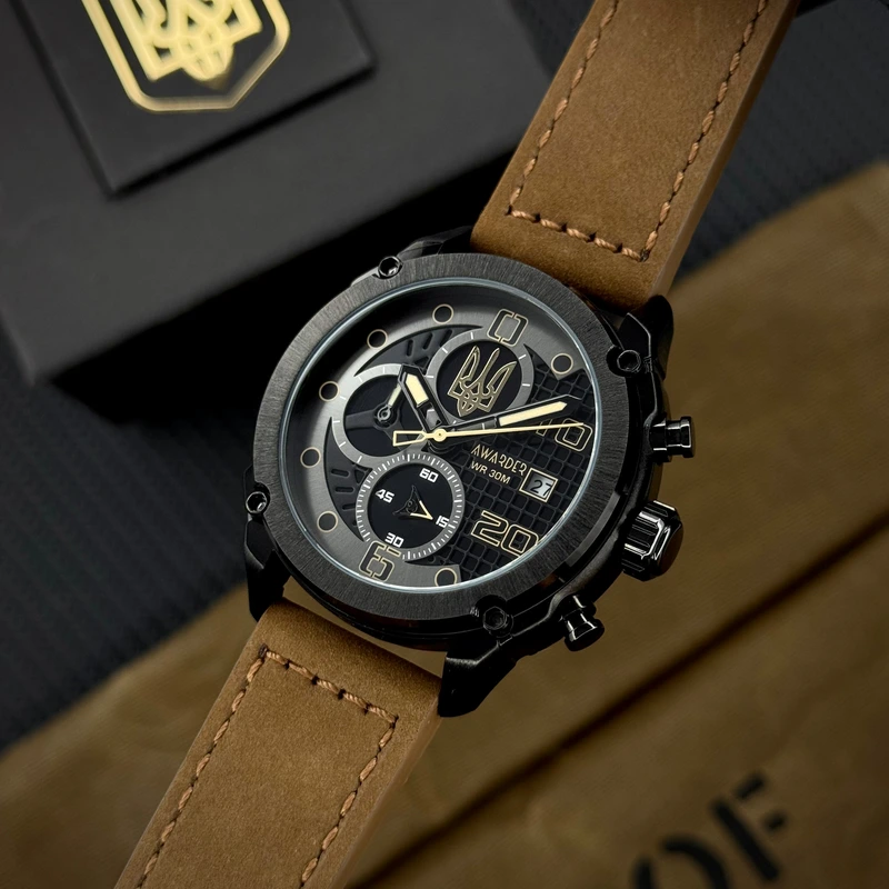Годинник наручний Awarder 016 Тризуб золото  Black-Brown