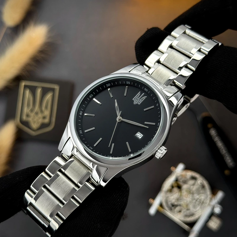 Годинник наручний Awarder 023 Silver-Black Тризуб Срібло
