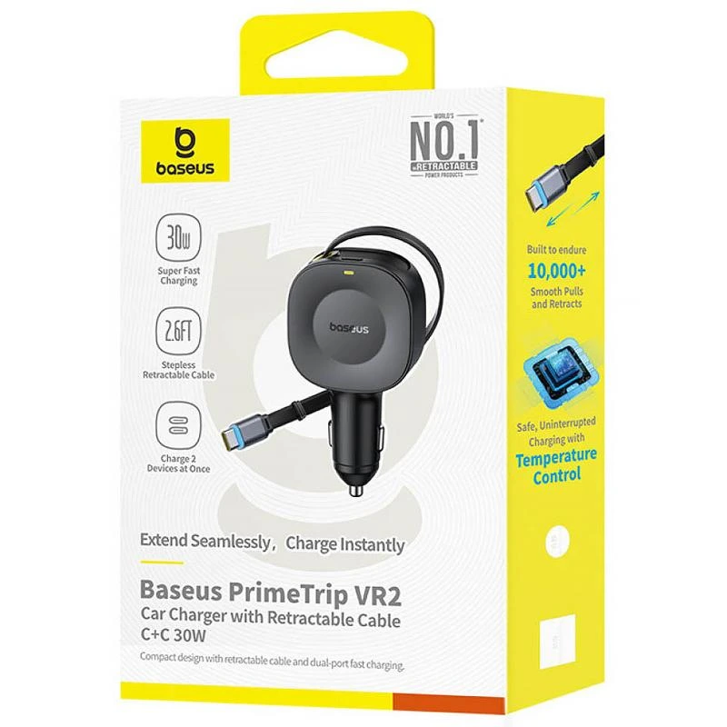 АЗП Baseus PrimeTrip VR2 30W with retractable cable (2USB-C) (C0206401) Cosmic Black
