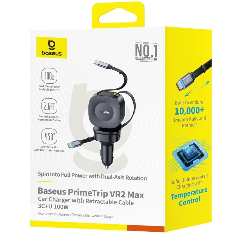 АЗП Baseus PrimeTrip VR2 Max PD100W+QC3.0 with retractable cable (1USB-A/3C) (C02066) Cosmic Black