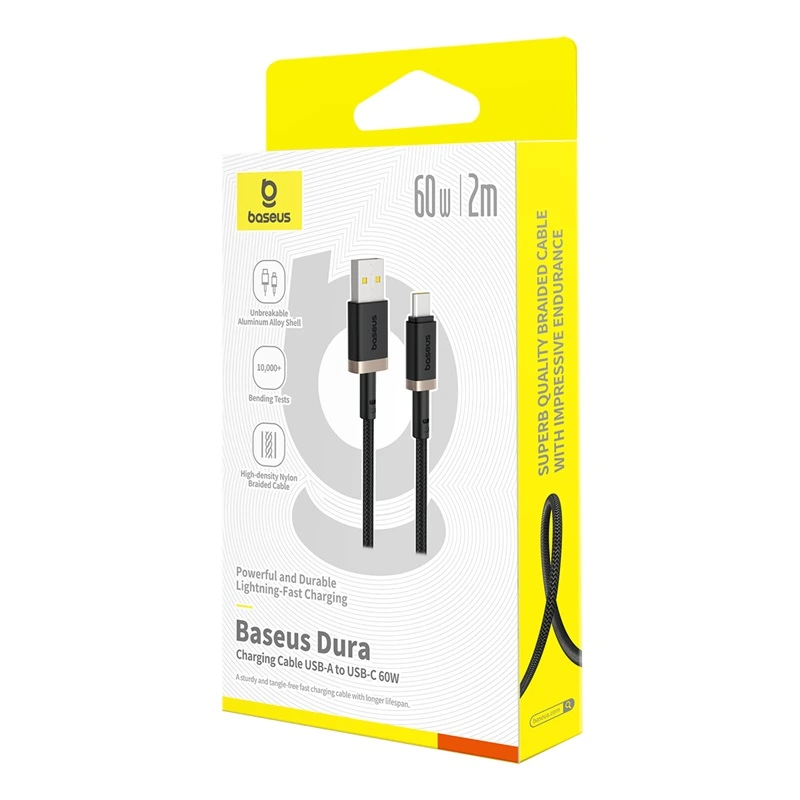 Кабель Baseus Dura Series Fast Charging Cable USB to Type-C 60W 2m Gold+Black