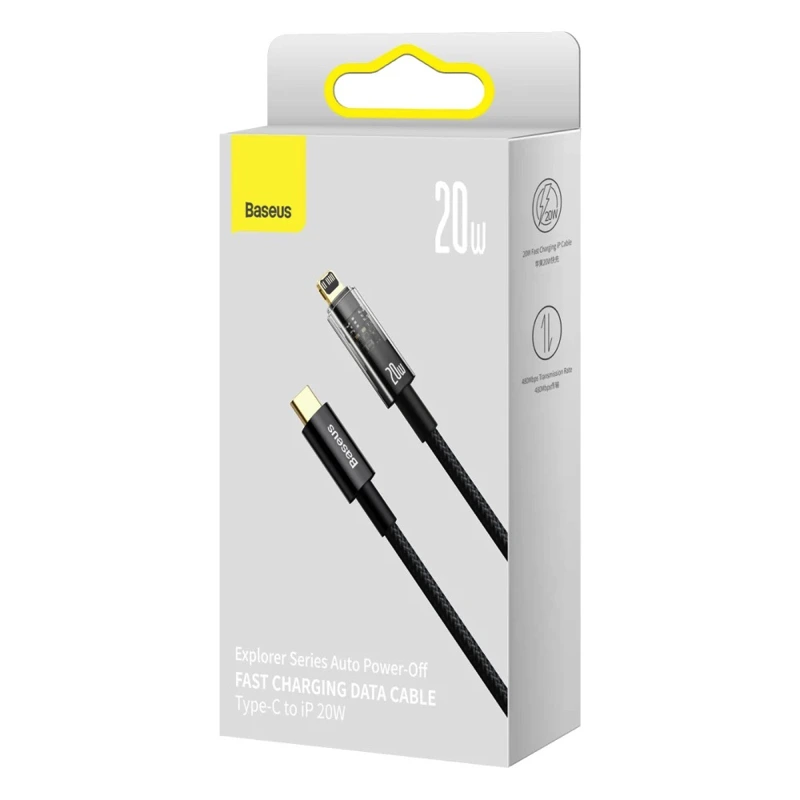 Кабель Baseus Explorer Series Auto Power-Off Fast Charging Data Cable Type-C to IP 20W 1m Black