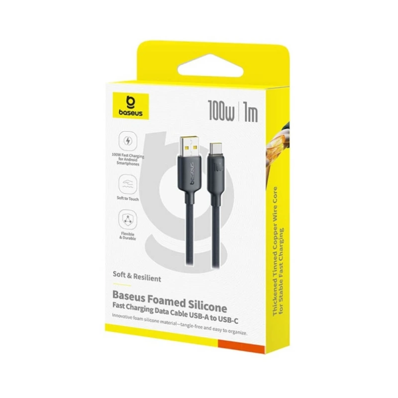 Кабель Baseus Foamed Silicone Fast Charging Data Cable USB to Type-C 100W Comic 1m Black