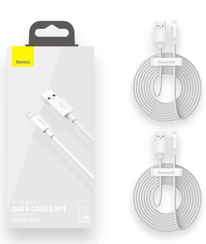 Кабель Baseus Simple Wisdom Data Cable Kit USB to iP 2.4A (2PCS/Set）1.5m White