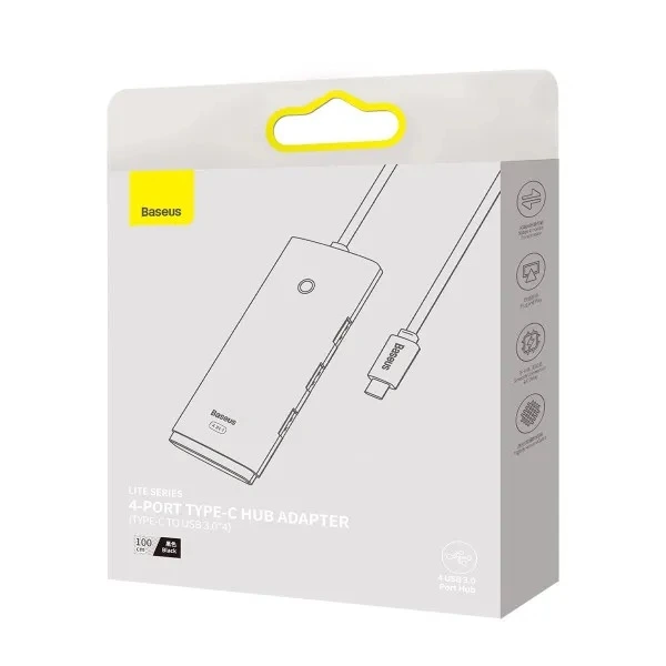 USB-хаб Baseus Lite Series 4-Port Type-C HUB Adapter (Type-C to USB 3.0*4 ) 1m Black