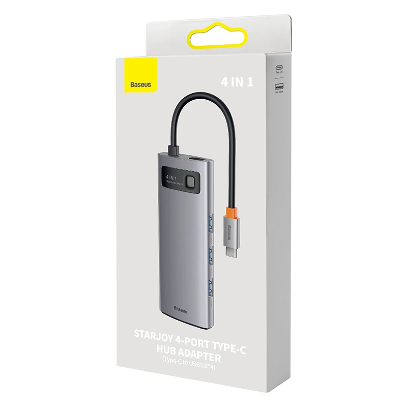 USB-хаб Baseus Metal Gleam Series 4-in-1 Multifunctional Type-C HUB Docking Station Gray（Type-C to USB3.0*4）