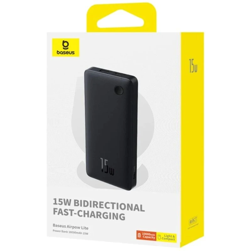 Зовнішній акумулятор Baseus Airpow Lite Power Bank 10000mAh 15W Cosmic Black (With Simple Series Data Cable USB to Type-C 30cm Black)