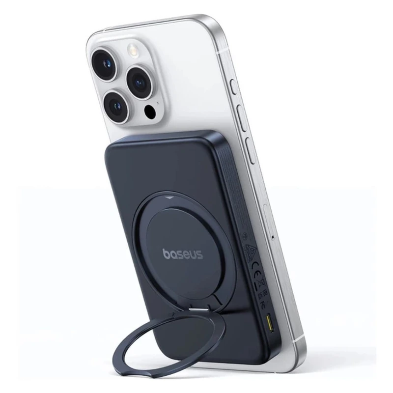 Зовнішній акумулятор Baseus PicoGo Qi2 Magnetic Power Bank with Rotatable Stand 5000mAh 20W Cosmic Black (with Simply Series Charging Cable Type-C