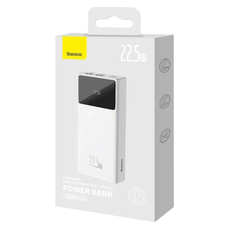 Зовнішній акумулятор Baseus Star-Lord Digital Display Fast Charge Power Bank 30000mAh 22.5W White（With Simple Series Charging Cable USB to Type-C 3A 0