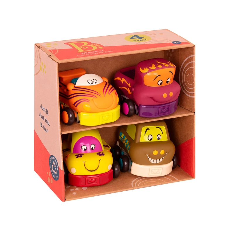 Ігровий набір - ЗАБАВНИЙ АВТОПАРК (4 гумові машинки-брязкальця, квадр. упак.)