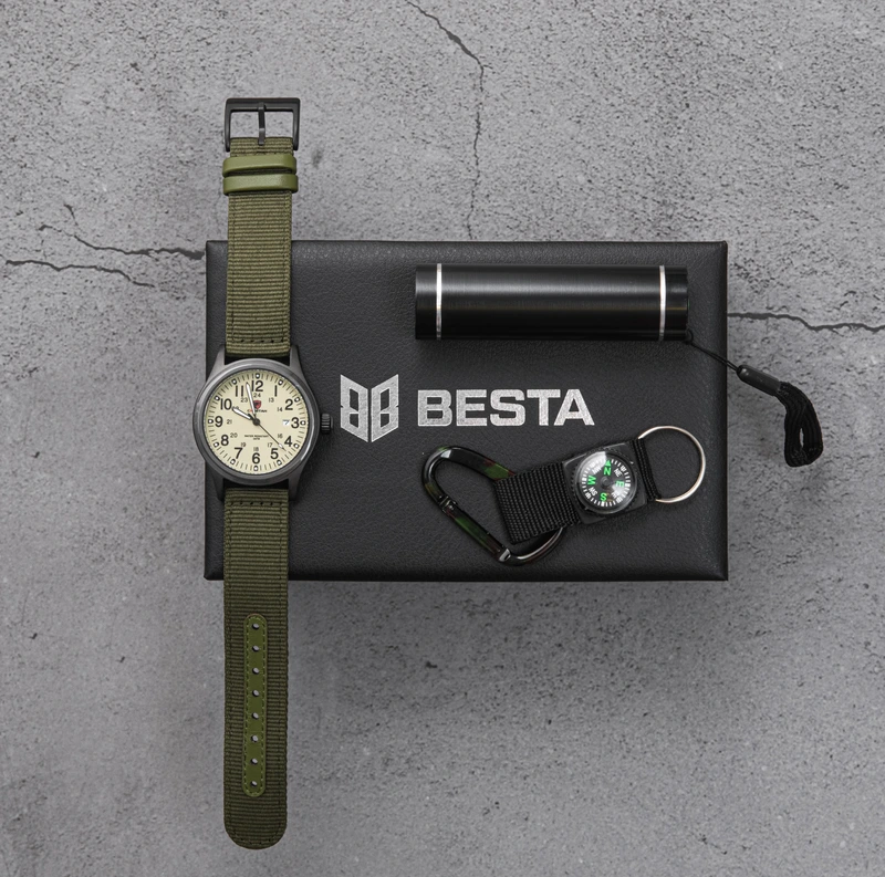 Чоловічий тактичний годинник Besta Box Command Light набір з компасом