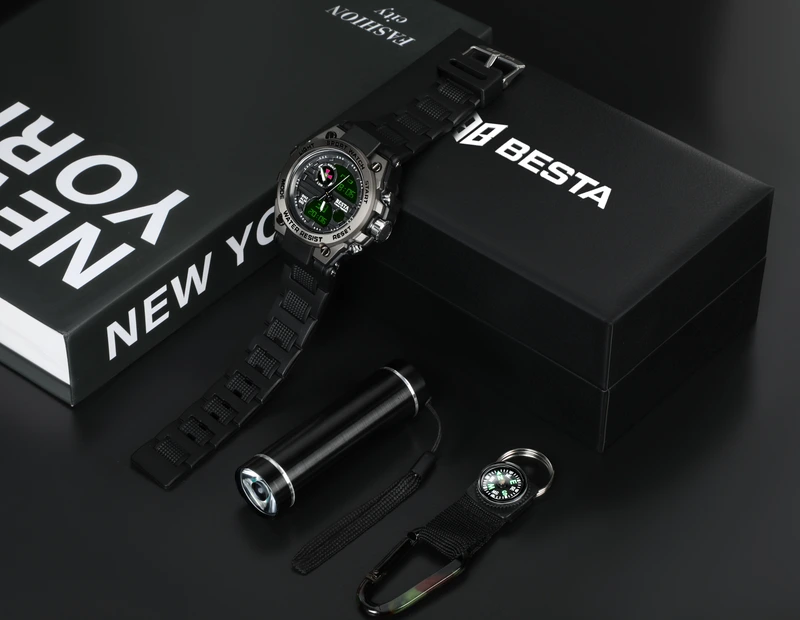 Чоловічий водостійкий спортивний тактичний годинник Besta Box Tattoo ЗСУ Light подарунковий набір, з компасом