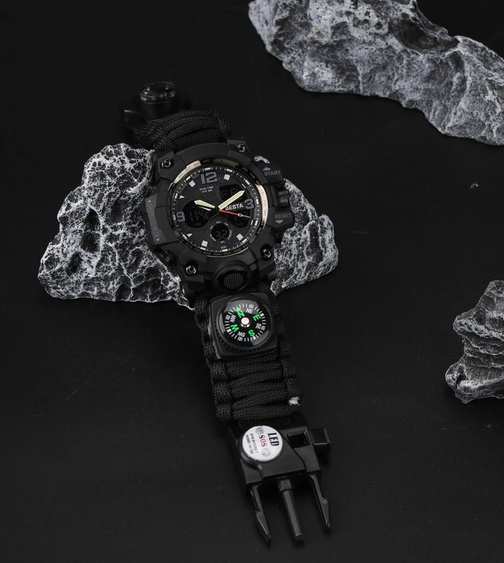 Чоловічий спортивний водостійкий тактичний з компасом годинник Besta Life Pro AllBlack з компасом