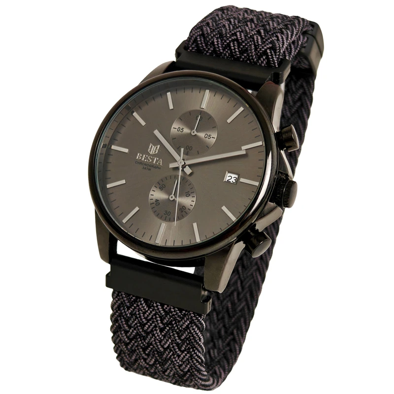 Чоловічий годинник Besta Mars Black & Gray Nylon, 2 ремінці