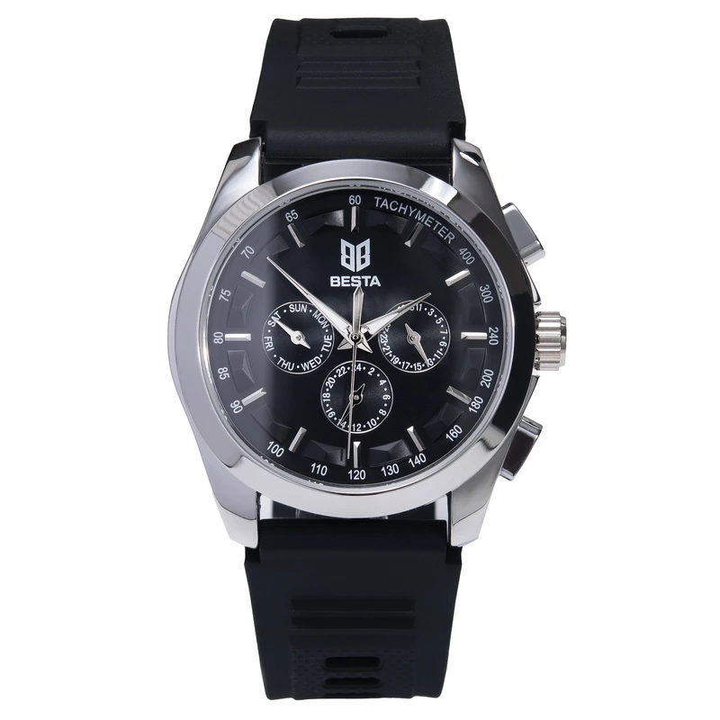 Чоловічий механічний годинник Besta Walker Elastic Black, 2 ремінці