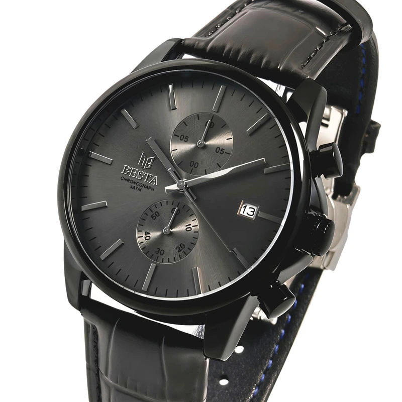 Чоловічий годинник Besta Mars Premium Leather Black, 2 ремінці