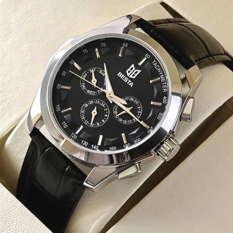 Чоловічий механічний годинник Besta Walker Deluxe Leather, 2 ремінці