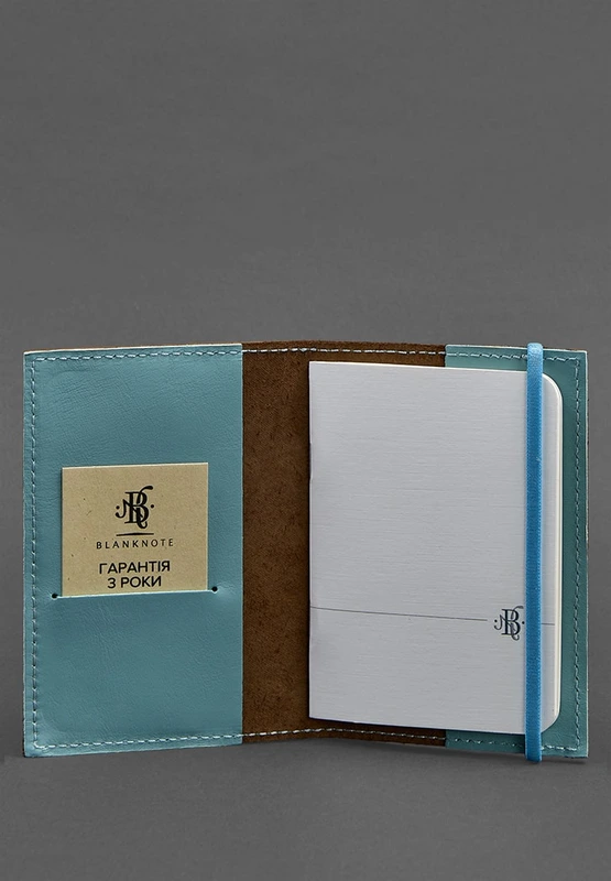Шкіряна обкладинка для паспорта 1.0 темно-коричнева з бірюзовим