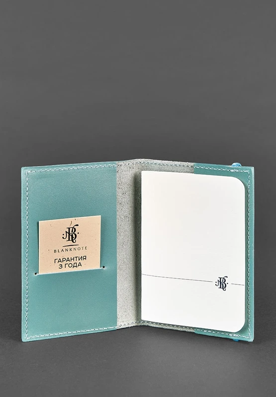 Шкіряна обкладинка для паспорта 1.0 бірюзова