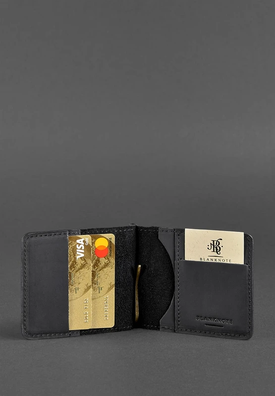 Чоловіче шкіряне портмоне чорне 1.0 затиск для грошей Crazy Horse